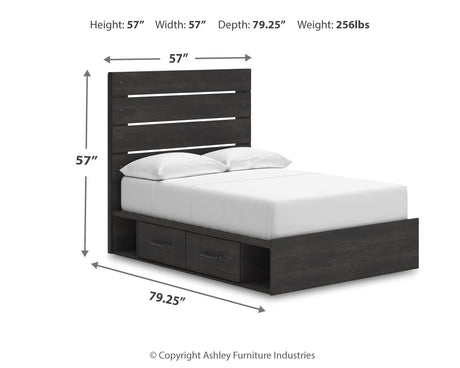 Hollivern Full Panel Bed with Storage with Mirrored Dresser and Chest in Dark Gray by Ashley at Eve Furniture