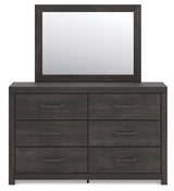 Hollivern Full Panel Bed with Storage with Mirrored Dresser and Chest in Dark Gray by Ashley at Eve Furniture
