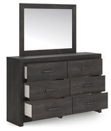 Hollivern Full Panel Bed with Storage with Mirrored Dresser and Chest in Dark Gray by Ashley at Eve Furniture