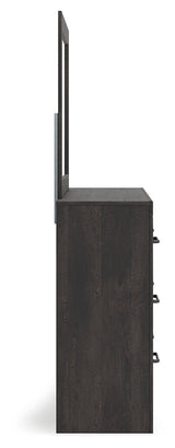 Hollivern Full Panel Bed with Storage with Mirrored Dresser and Chest in Dark Gray by Ashley at Eve Furniture