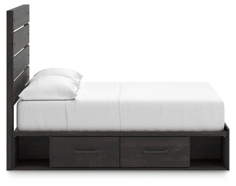 Hollivern Full Panel Bed with Storage with Mirrored Dresser and Chest in Dark Gray by Ashley at Eve Furniture