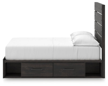 Hollivern Full Panel Bed with Storage with Mirrored Dresser and Chest in Dark Gray by Ashley at Eve Furniture