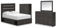 Hollivern Full Panel Bed with Storage with Mirrored Dresser and Chest in Dark Gray by Ashley at Eve Furniture