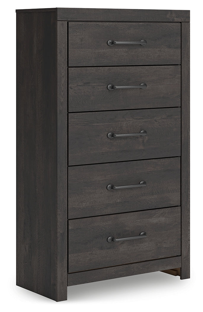 Hollivern Full Panel Bed with Storage with Mirrored Dresser, Chest and 2 Nightstands in Dark Gray by Ashley at Eve Furniture
