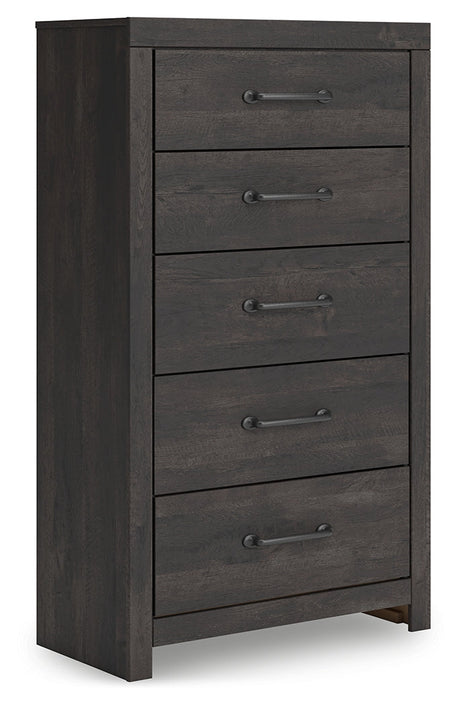 Hollivern Full Panel Bed with Storage with Mirrored Dresser, Chest and 2 Nightstands in Dark Gray by Ashley at Eve Furniture