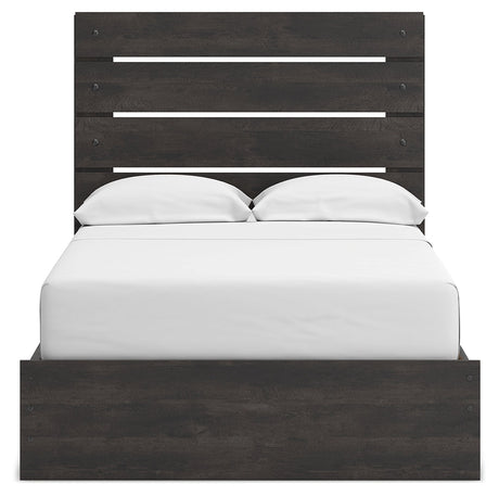 Hollivern Full Panel Bed with Storage with Mirrored Dresser, Chest and 2 Nightstands in Dark Gray by Ashley at Eve Furniture