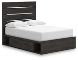 Hollivern Full Panel Bed with Storage with Mirrored Dresser, Chest and 2 Nightstands in Dark Gray by Ashley at Eve Furniture