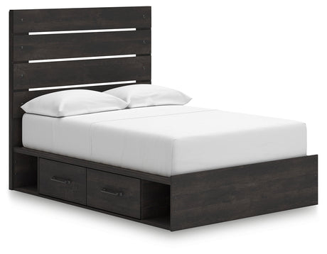 Hollivern Full Panel Bed with Storage with Mirrored Dresser, Chest and 2 Nightstands in Dark Gray by Ashley at Eve Furniture
