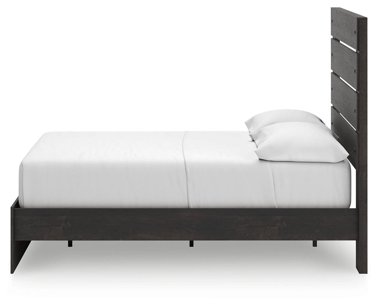 Hollivern Full Panel Bed with Storage with Mirrored Dresser, Chest and 2 Nightstands in Dark Gray by Ashley at Eve Furniture