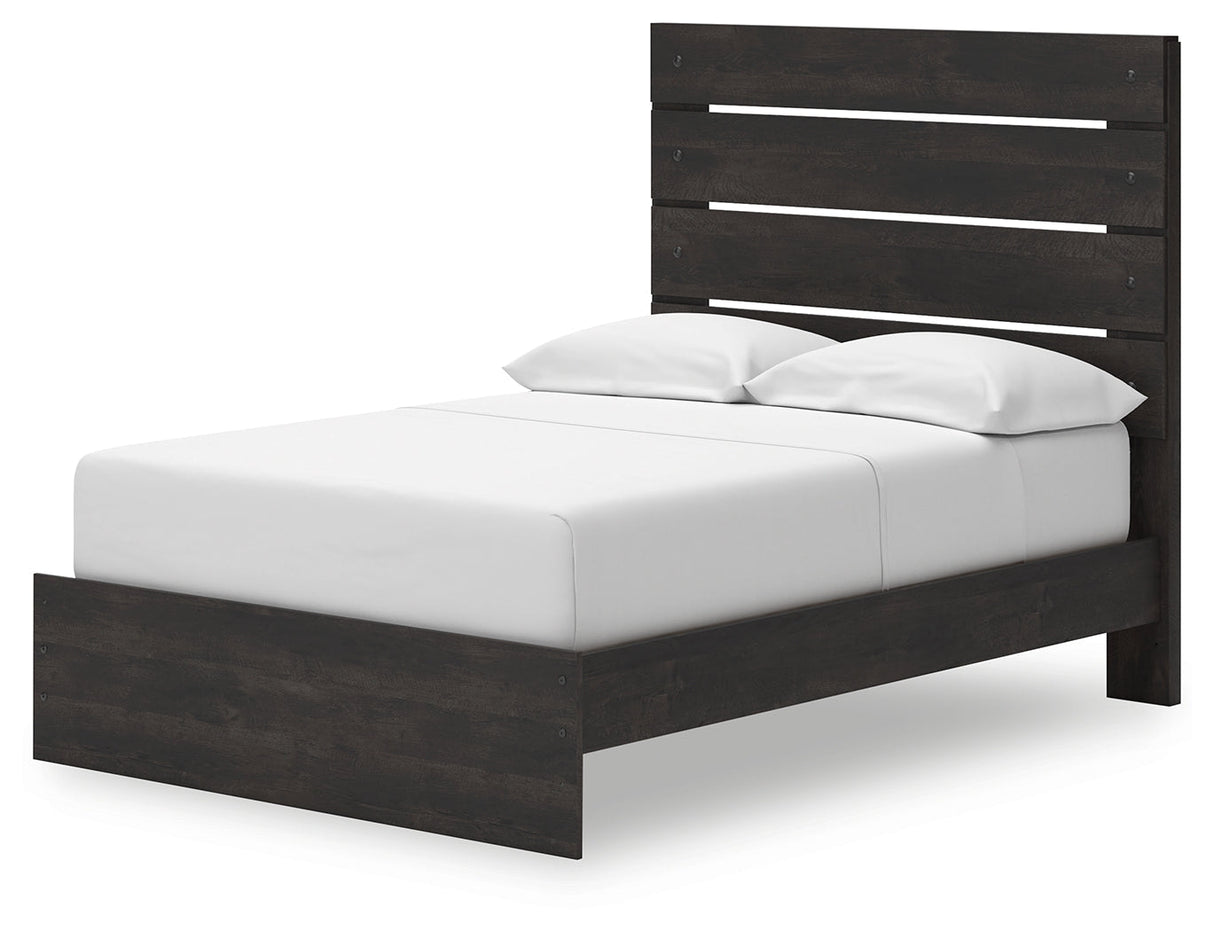Hollivern Full Panel Bed with Storage with Mirrored Dresser, Chest and 2 Nightstands in Dark Gray by Ashley at Eve Furniture