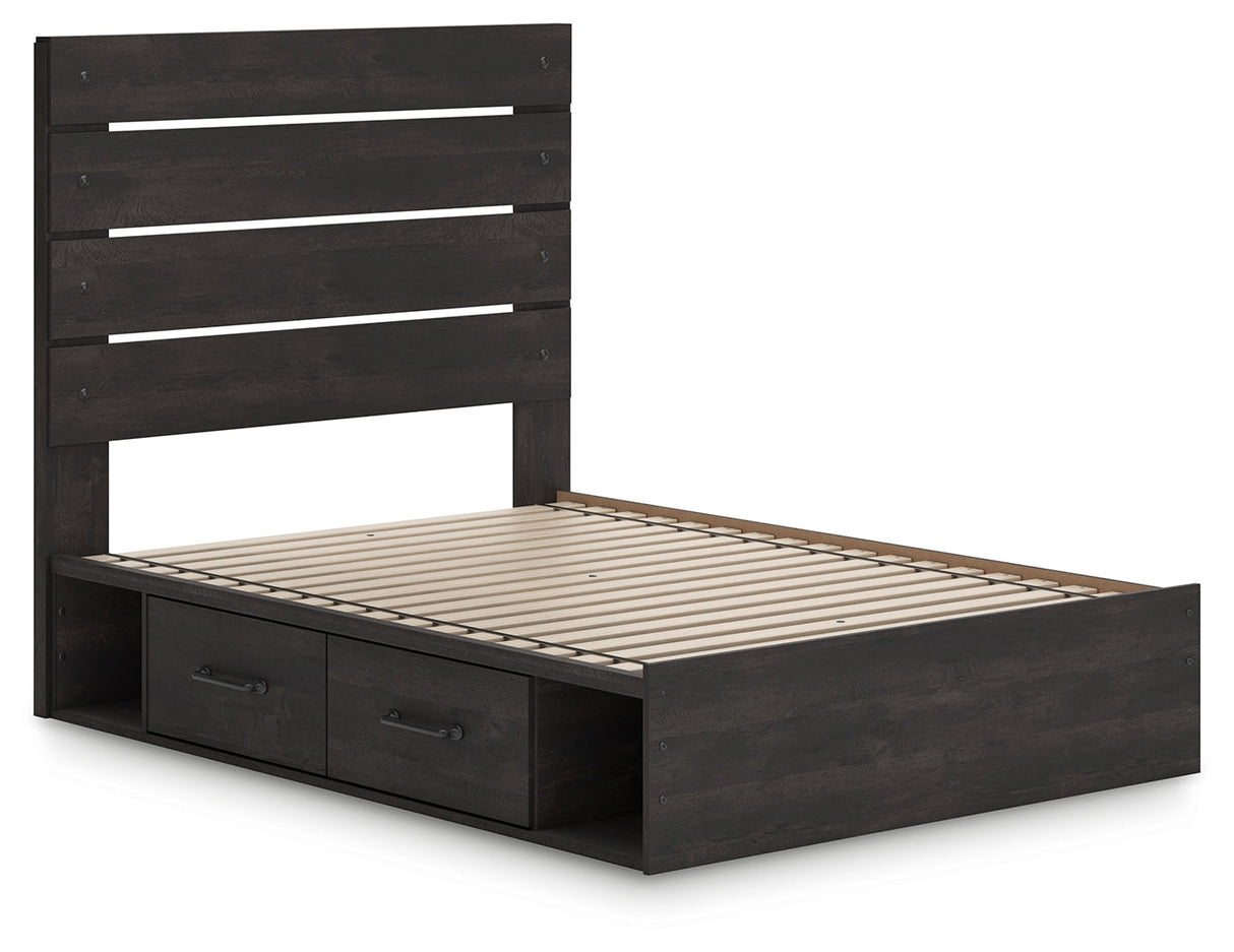 Hollivern Full Panel Bed with Storage with Mirrored Dresser, Chest and 2 Nightstands in Dark Gray by Ashley at Eve Furniture