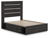 Hollivern Full Panel Bed with Storage with Mirrored Dresser, Chest and 2 Nightstands in Dark Gray by Ashley at Eve Furniture