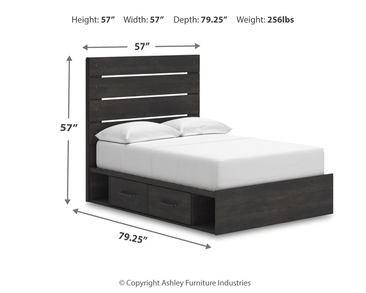 Hollivern Full Panel Bed with Storage with Mirrored Dresser, Chest and 2 Nightstands in Dark Gray by Ashley at Eve Furniture