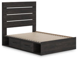 Hollivern Full Panel Bed with Storage with Mirrored Dresser, Chest and 2 Nightstands in Dark Gray by Ashley at Eve Furniture