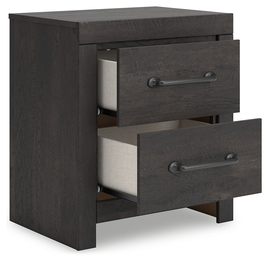 Hollivern Full Panel Bed with Storage with Mirrored Dresser, Chest and 2 Nightstands in Dark Gray by Ashley at Eve Furniture