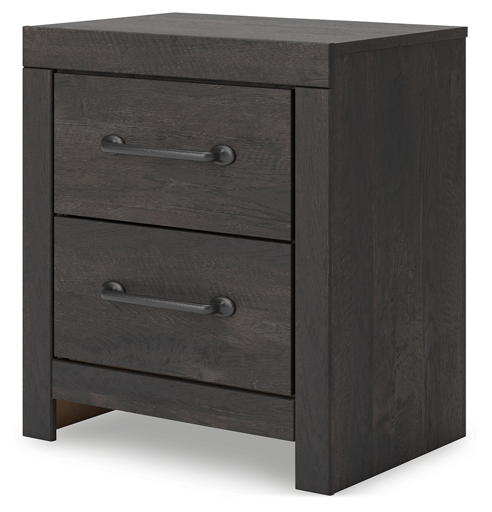 Hollivern Full Panel Bed with Storage with Mirrored Dresser, Chest and 2 Nightstands in Dark Gray by Ashley at Eve Furniture