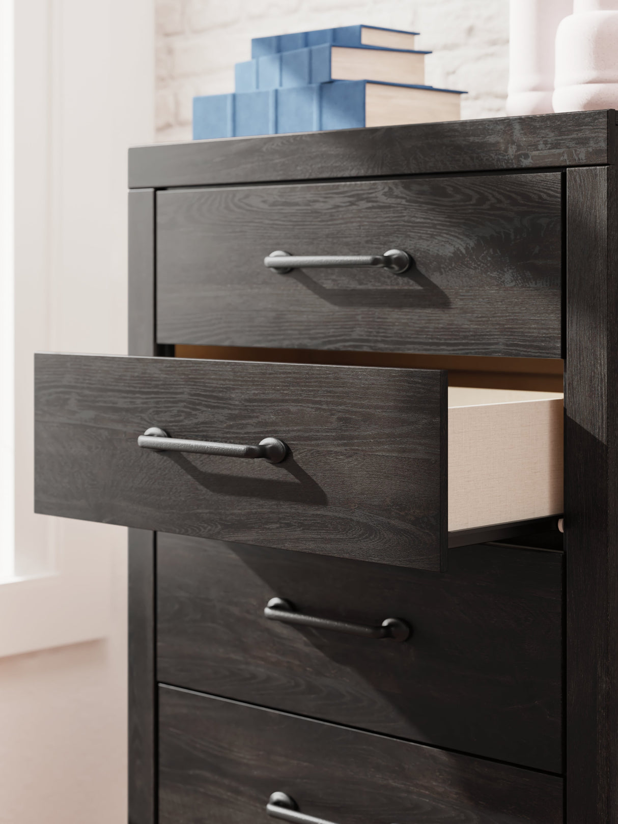 Hollivern Full Panel Bed with Storage with Mirrored Dresser, Chest and 2 Nightstands in Dark Gray by Ashley at Eve Furniture
