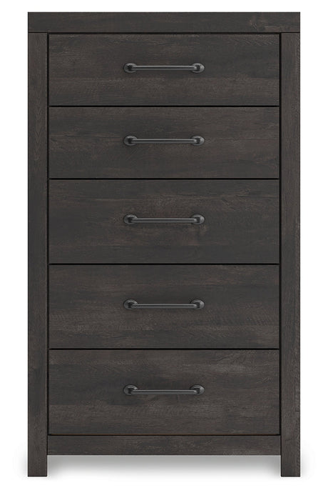 Hollivern Full Panel Bed with Storage with Mirrored Dresser, Chest and 2 Nightstands in Dark Gray by Ashley at Eve Furniture