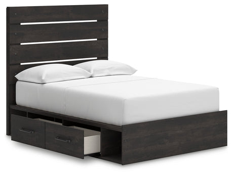 Hollivern Full Panel Bed with Storage with Mirrored Dresser, Chest and 2 Nightstands in Dark Gray by Ashley at Eve Furniture