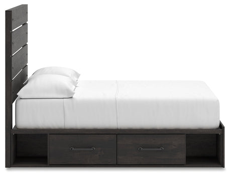 Hollivern Full Panel Bed with Storage with Mirrored Dresser, Chest and 2 Nightstands in Dark Gray by Ashley at Eve Furniture