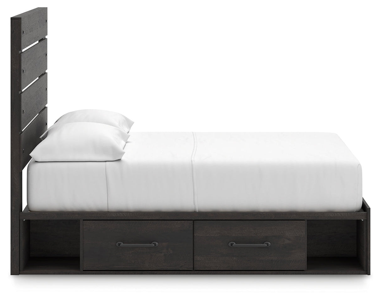 Hollivern Full Panel Bed with Storage with Mirrored Dresser, Chest and 2 Nightstands in Dark Gray by Ashley at Eve Furniture