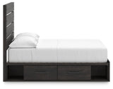 Hollivern Full Panel Bed with Storage with Mirrored Dresser, Chest and 2 Nightstands in Dark Gray by Ashley at Eve Furniture