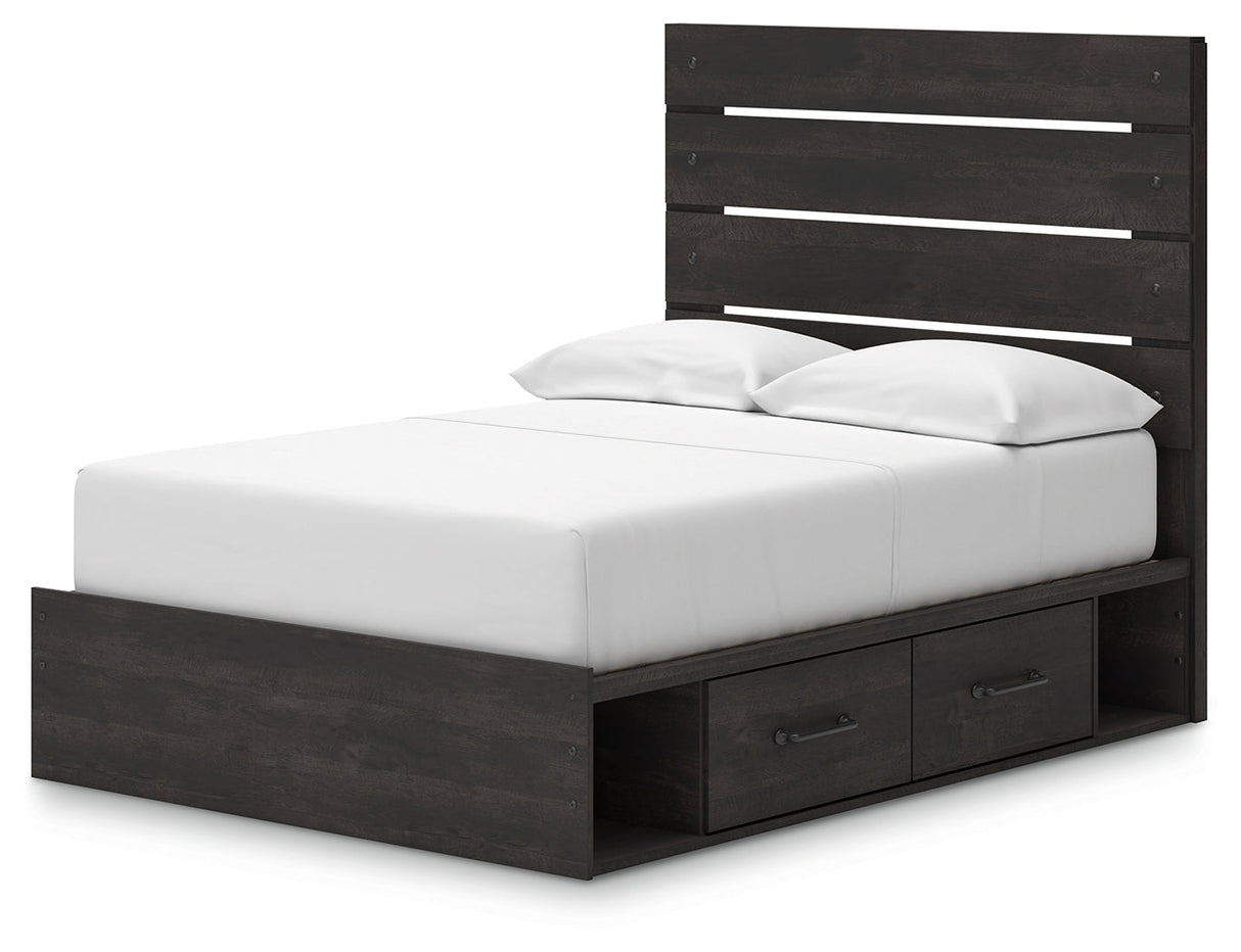Hollivern Full Panel Bed with Storage with Mirrored Dresser, Chest and 2 Nightstands in Dark Gray by Ashley at Eve Furniture