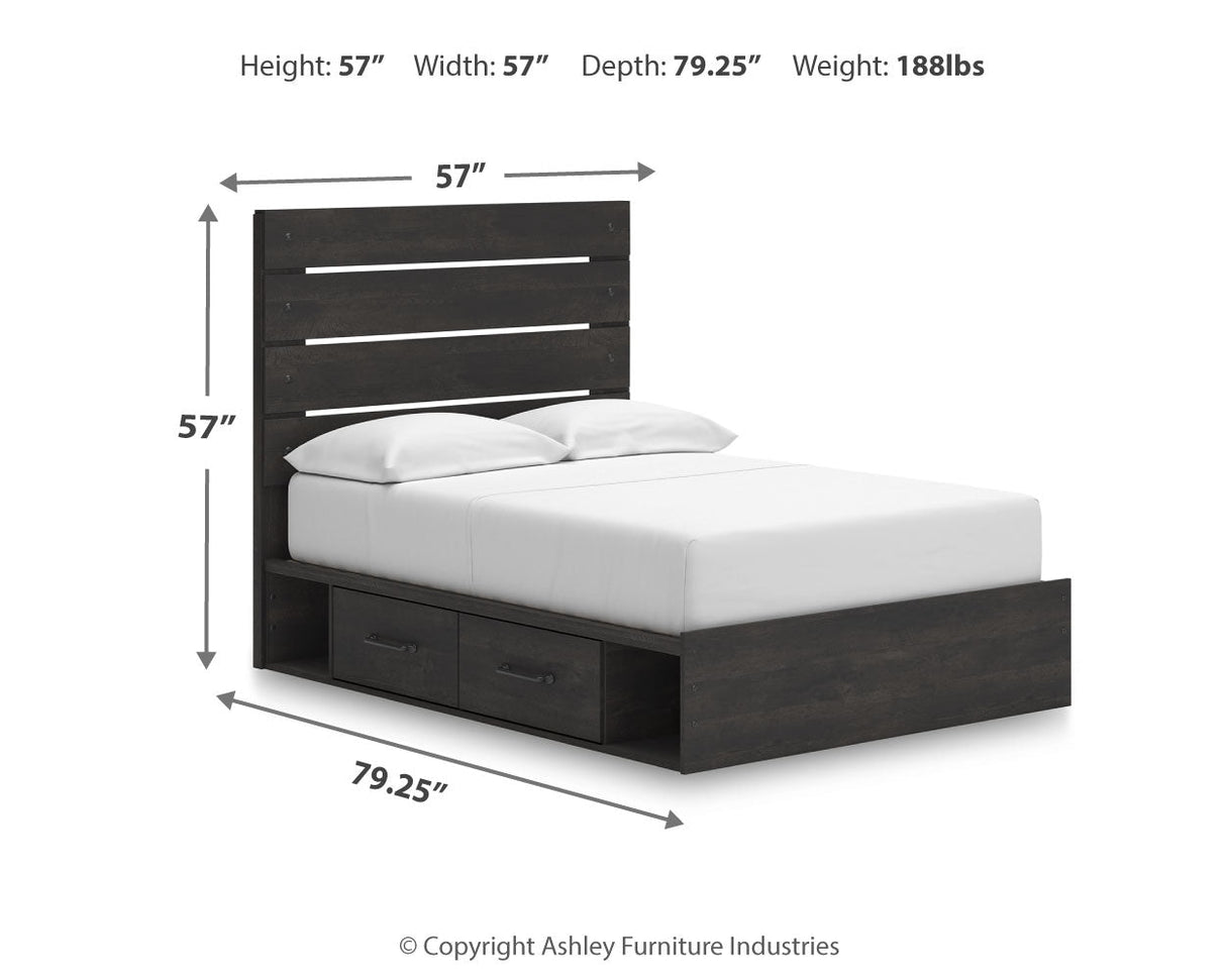 Hollivern Full Panel Bed with Storage with Mirrored Dresser, Chest and 2 Nightstands in Dark Gray by Ashley at Eve Furniture