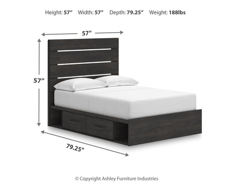 Hollivern Full Panel Bed with Storage with Mirrored Dresser, Chest and 2 Nightstands in Dark Gray by Ashley at Eve Furniture