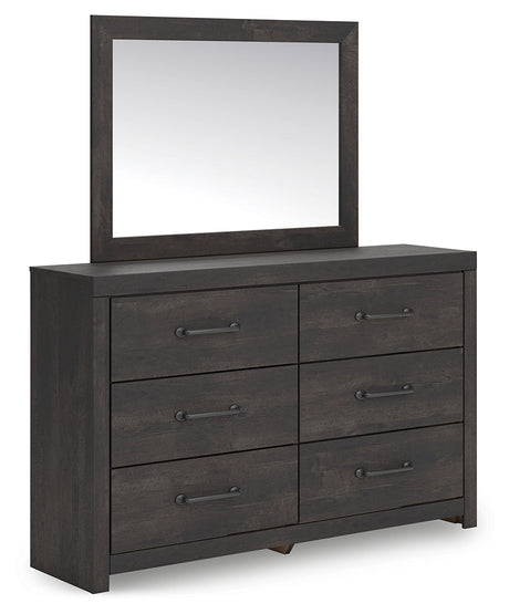 Hollivern Full Panel Bed with Storage with Mirrored Dresser, Chest and 2 Nightstands in Dark Gray by Ashley at Eve Furniture