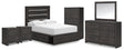Hollivern Full Panel Bed with Storage with Mirrored Dresser, Chest and 2 Nightstands in Dark Gray by Ashley at Eve Furniture
