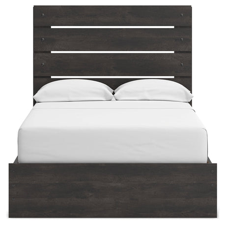 Hollivern Full Panel Bed with Storage with Mirrored Dresser, Chest and Nightstand in Dark Gray by Ashley at Eve Furniture