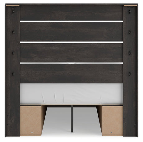 Hollivern Full Panel Bed with Storage with Mirrored Dresser, Chest and Nightstand in Dark Gray by Ashley at Eve Furniture