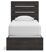 Hollivern Twin Panel Bed with Mirrored Dresser and Chest in Dark Gray by Ashley at Eve Furniture