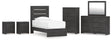 Hollivern Twin Panel Bed with Mirrored Dresser, Chest and 2 Nightstands in Dark Gray by Ashley at Eve Furniture