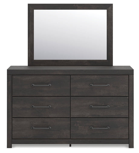 Hollivern Twin Panel Bed with Mirrored Dresser, Chest and Nightstand in Dark Gray by Ashley at Eve Furniture