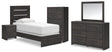 Hollivern Twin Panel Bed with Mirrored Dresser, Chest and Nightstand in Dark Gray by Ashley at Eve Furniture