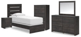 Hollivern Twin Panel Bed with Mirrored Dresser, Chest and Nightstand in Dark Gray by Ashley at Eve Furniture
