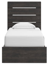 Hollivern Twin Panel Bed with Storage with Mirrored Dresser and Chest in Dark Gray by Ashley at Eve Furniture