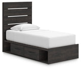 Hollivern Twin Panel Bed with Storage with Mirrored Dresser and Chest in Dark Gray by Ashley at Eve Furniture