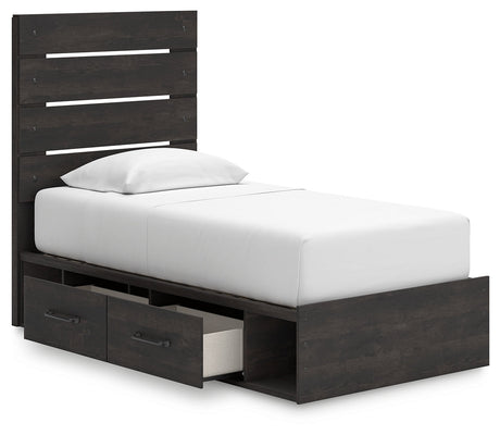 Hollivern Twin Panel Bed with Storage with Mirrored Dresser and Chest in Dark Gray by Ashley at Eve Furniture