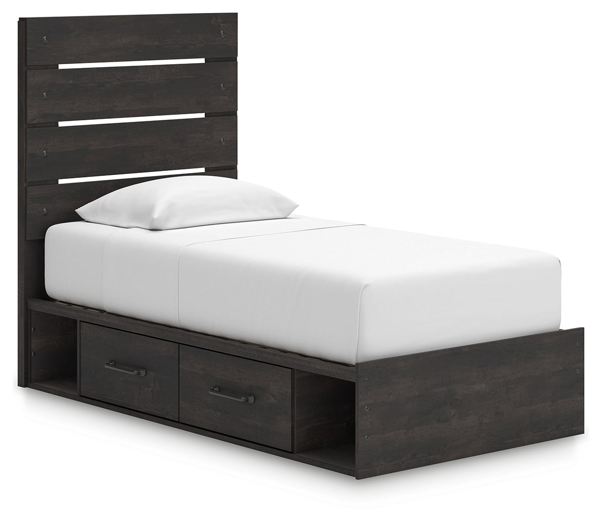 Hollivern Twin Panel Bed with Storage with Mirrored Dresser, Chest and 2 Nightstands in Dark Gray by Ashley at Eve Furniture