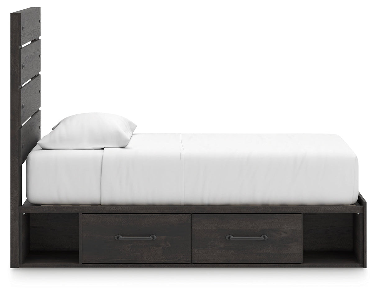 Hollivern Twin Panel Bed with Storage with Mirrored Dresser, Chest and Nightstand in Dark Gray by Ashley at Eve Furniture