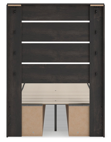 Hollivern Twin Panel Bed with Storage with Mirrored Dresser, Chest and Nightstand in Dark Gray by Ashley at Eve Furniture