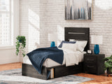 Hollivern Twin Panel Bed with Storage with Mirrored Dresser, Chest and Nightstand in Dark Gray by Ashley at Eve Furniture