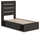 Hollivern Twin Panel Storage Bed with Mirrored Dresser and Chest in Dark Gray by Ashley at Eve Furniture