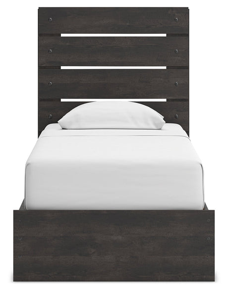 Hollivern Twin Panel Storage Bed with Mirrored Dresser, Chest and 2 Nightstands in Dark Gray by Ashley at Eve Furniture