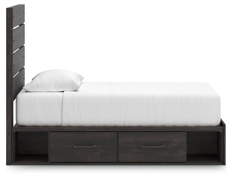 Hollivern Twin Panel Storage Bed with Mirrored Dresser, Chest and 2 Nightstands in Dark Gray by Ashley at Eve Furniture