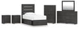 Hollivern Twin Panel Storage Bed with Mirrored Dresser, Chest and 2 Nightstands in Dark Gray by Ashley at Eve Furniture
