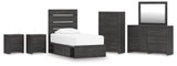 Hollivern Twin Panel Storage Bed with Mirrored Dresser, Chest and 2 Nightstands in Dark Gray by Ashley at Eve Furniture